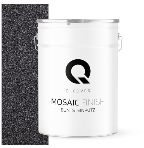 Q-COVER Intonaco in pietra colorata, 25 kg, Nero, M12, intonaco decorativo per interni ed esterni, intonaco per facciate, intonaco finito, intonaco pregiato, antigraffio