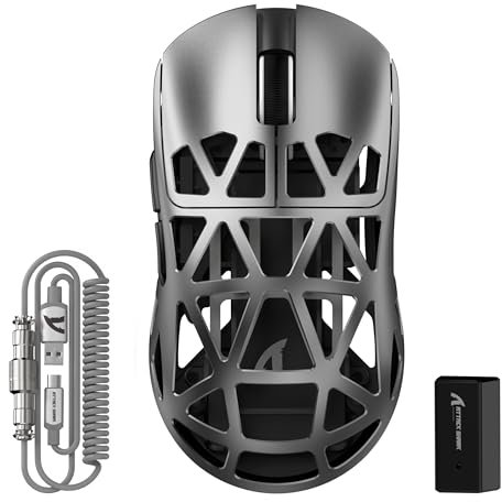ATTACK SHARK R2PRO 45g Superlight Magnesiumlegierung Maus, PixArt PAW3950-Sensor, 42000 DPI, 8000Hz Kabellose Abfragerate, 2,4G/BT/Kabelgebundene Gaming-Mouse G502, mit Spiralkabel, PC/Mac, Grau