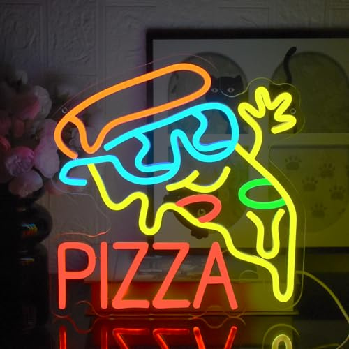 UExnkj-Y Pizza Señal de Neón Letrero de Neón con forma de pizza zona de comida, fiesta, decoración de paredes de cocina luz de neón alimentado por USB con interruptor regulable