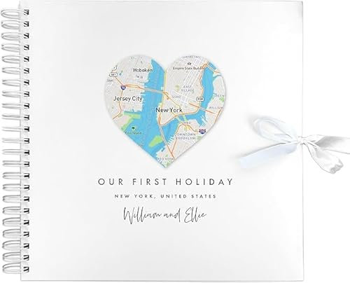 Álbum de recortes personalizado con mapa de corazón, diseño de corazón, regalo de San Valentín, aniversario, cumpleaños, vacaciones, amistad, 8 x 8 pulgadas