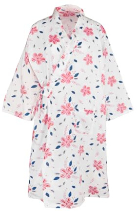 TCNGKIJIUK Robe de Chambre Femmes Kimono Japonais Traditionnel Imprimé Peignoir de Bain en Coton Chemise de Nuit avec Ceinture et Poches Nuisette de Chambre Doux Vêtement de Nuit Vêtement de Maison