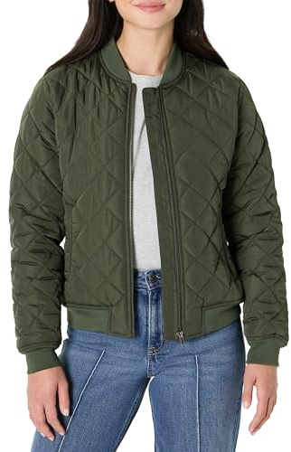 Amazon Essentials Women's Regular-Fit Quilted Bomber Jacket, Dark Olive, Medium