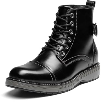 Bruno Marc Men Fashion Leather Lace Up Motorcycle Boots, Bike and Ride Ankle Short Boots, Comfortable and Walking School Shoes for Boy,Size 9,All Black,BMUMAB2509