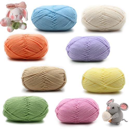 Virkgarn, 8 stycken, Chunky virkgarn för nybörjare, ull för virkning, innehåller mjölkbomullsgarn, 50 g handstickningsgarn, 8 färger, för nybörjare virkning och hantverk