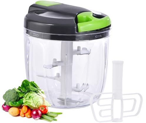 VegCuutPull & Chop Food Processor, Portable Multi-Function Manual Food Processors & Hand Chopper/Mixer/Blender for Veggies, Ginger, Fruits, Nuts, Herbs 900ml （Green）