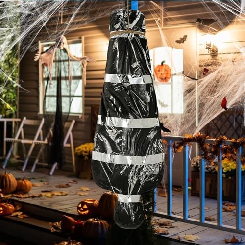 SilverChry Cadavere appeso per Halloween, cadaveri finti, accessori di scena per Halloween, set per fotografia, decorazione da giardino, casa fantasma di Halloween, sacco da giardino