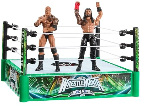Mattel WWE - Regole della Bloodline, Set Ring con Anello e 2 Personaggi Inclusi, con Le Superstar The Rock e Roman Reigns Alti 15+ cm da Collezione, 6+ Anni, JNB02