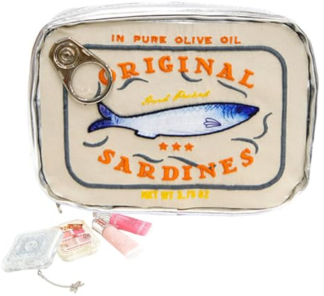 Konserverad sardiner sminkväska – 18 x 11 cm, konserverad fisk sminkväska | fiskburk toalettförvaring, fiskburk sminkorganiserare för kvinnor flickor, ögonskugga, hudvårdsprodukt, BEIgE, Refer to