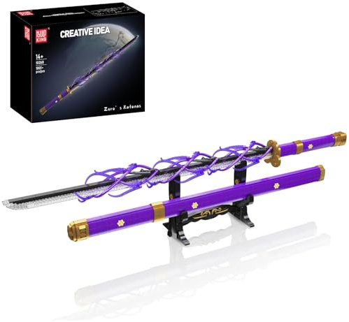 Mould King 10260 Samurai Sword Model Kit, 40-inch Katana Building Set with Integrated LED Light Kit and Battery Box, 1801+ Pieces Collectible Japanese Sword Display Set with Scabbard and Stand