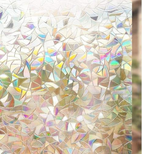 rabbitgoo Rainbow Window Privacy Film, Stained Glass Cling, 17.5 x 157.4