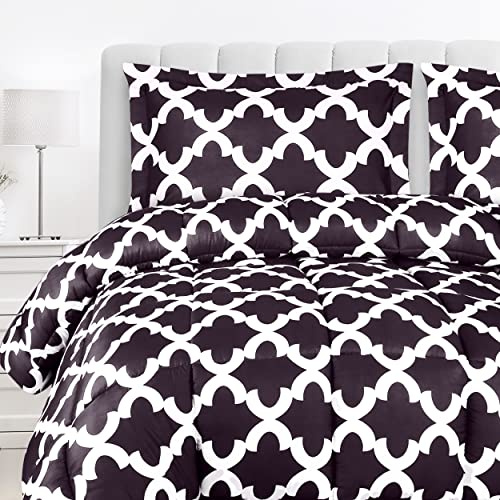 Utopia Bedding - Juego de Ropa de Cama con 2 Fundas de Almohada - Juego de edredón de 3 Piezas - Edredón Alternativo al plumón - Suave y cómodo - Lavable a máquina, Ciruela cuadrifolio, tamaño King