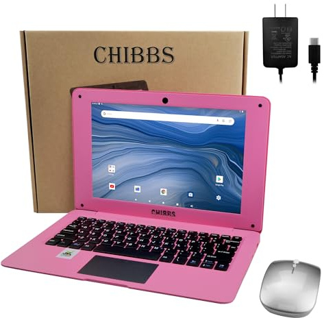 CHIBBS 10.1 Inch Kids Laptop Computer, Netbook Powered by Android 12.0, Quad Core Processor, 2gb Ram + 64gb ROM, Camera, 2* USB, Bluetooth, Wi-Fi- Pink