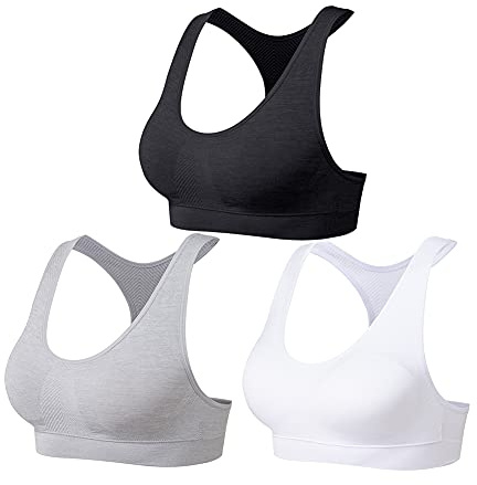 SEGRILA Sport-BH för kvinnor multipack träningsbehåar vadderade racerback yoga-bh, Svart&vit&grå, L