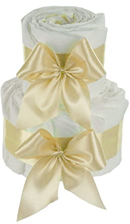 DIY Windeltorte zum selber gestalten | Geschenk zur Geburt für Junge Mädchen neutral (2-stöckig, creme)