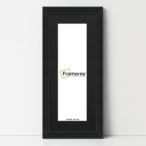 FRAMOREY Panorama Step Style Wooden Effect Picture Frame, 28x14 Size Black Photo Frame With 24x10 Size Black Mount, Photo Print Frames, Wall Hanging Poster Frame, Best Photo Frames For Living Room