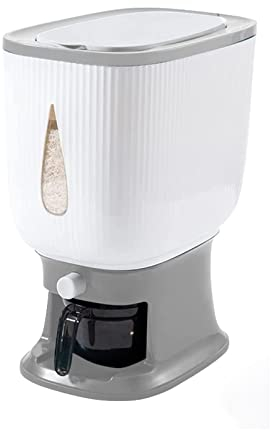 Toolzia Distributeur de riz de 10 kg, grand récipient de stockage de riz scellé avec couvercle, cylindre de mesure pour céréales résistant à l'humidité (gris)