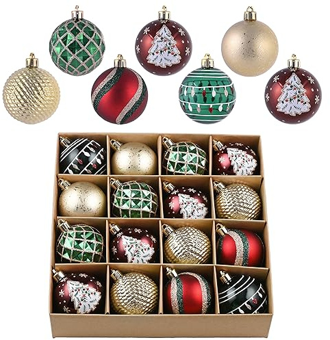 Valery Madelyn Weihnachtskugeln,16stück 6cm Christbaumkugeln Weihnachtskugel mit Geschenkpaket, Weihnachtsbaumschmuck Christbaumschmuck mit Aufhänger,deko Weihnachten,Thema Rot Grün Gold