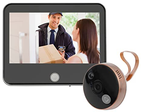 Digital dörrklocka, Wlan-dörrklocka med kamera, videodörrklocka 140° vidvinkel och pir-sensor 1,3 Mp dörrspionkamera med trådlös skärm och 4000 mAh batteri och live-vy tillgänglig