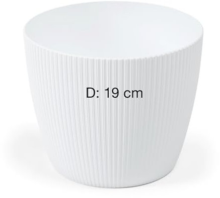 Vaso da fiori per erbe aromatiche con sottovaso, con scanalature 3D decorative (bianco, M-19 cm)