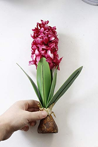SaditY Artificial Flower Hyacinth with Bulbs Ceramics Silk Flower Simulation Leaf Wedding Garden Decor Home Table accessorie Plant 1pc - (Color: Rose red), Style