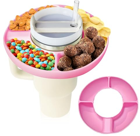 FIBOUND 1 Stück Snackschale Tassen, Snack-Getränkebecher, Silikon-Snack-Schüssel für Tasse, Tumbler Snack-Tablett, Snack-Tablett, 2-in-1-Becher, für Süßigkeiten-Tablett, Nüsse, Platte, Cracker