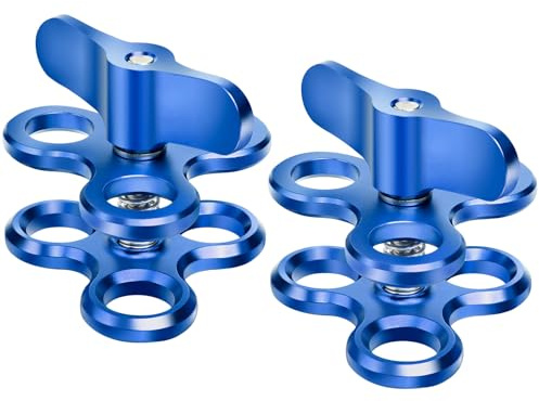 LetonPower 1'' Aluminio Triple Agujero Rótula Abrazadera para Sistema de Bandeja de Brazos de Linterna de Buceo Subacuático, Clip de 360° para Sistema de Brazos de Linterna de Cámara de Acción(2PCS)
