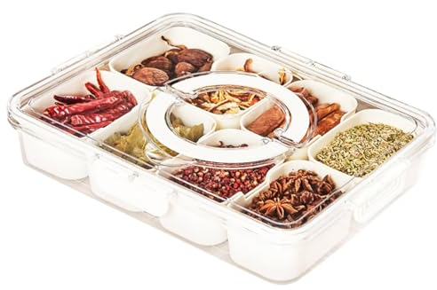Ortviai Snackteller mit Fächern, Plateau de Service Divisé avec 8 Compartiments et Couvercle, Idéal pour Snacks, Bonbons, Noix et Fruits - Polyvalent, Étanche et Portable