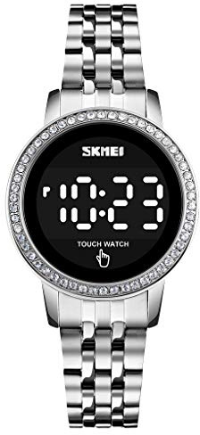 zolohoni Stainless Steel Digital Watches for Women, LED Touch Screen Bracelet Watches Waterproof Elegant Crystal Womens Wrist Watch for Ladies