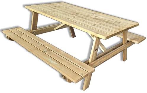 SUNWOOD Tavolo da Picnic in Legno con Panche Integrate 180 x 165 cm, 6 posti, in Pino Massello, Made in Italy