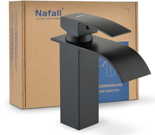 Nafall Waschtischarmatur : Wasserhahn Bad Schwarz, Wasserhahn Wasserfall, Waschbecken Armaturen, Armatur Badezimmer Mischer FüR HeißEs Und Kaltes Wasser (Kurzversion)