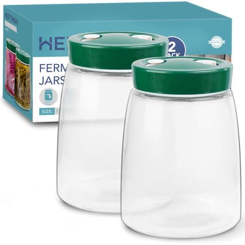 HEFTMAN Gärglas mit Entlüftungsventil mit 1-Wege-Entlüftung - 1.4L 2er-Pack Lebensmittelecht Fermentierglas für Kefir, Kimchi, Sauerkraut, Sauerteigstarter, Overnight Oats - 2 Stück (Grün)