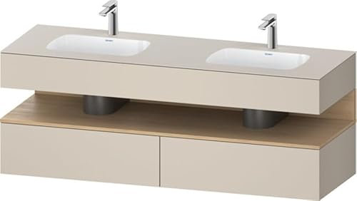 Duravit Qatego lavabo encastré avec meuble sous-lavabo en console, 1600x550x600mm, niche en chêne naturel, lavabo double, QA4797030830000, Couleur: Taupe