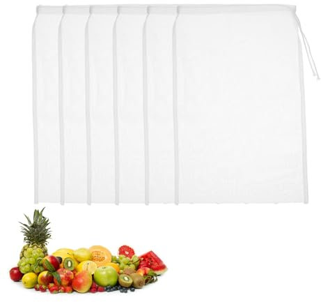 Yuannee Sacs à Lait de Noix,6 PCS 20x30cm Reutilisable Nylon Sac a Lait Vegetal Etamine Alimentaire avec Cordon Filtre Alimentaire Nylon Pour Fromage Jus de Fruits 100 Mailles
