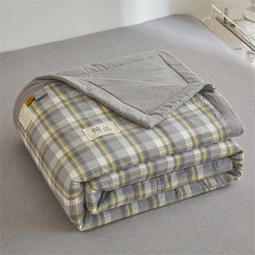 Chickwin Dessus de Lit Matelassé 1/2 Personne, Style Gingham Dessus/Couvre/Jeté de Lit Matelassé Moderne en Microfibre Couverture Doux Réversible pour Chambre (Gris Clair,180x200cm)