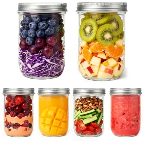 FoiiLiio Lot de 6 Bocaux en Verre Hermétique de 500ml,Mason Jar avec Couvercle,bocaux Mason Jar en verre,Hermétique pour Confitures,Fermentation,Meal Prep,Overnight Oats Jar