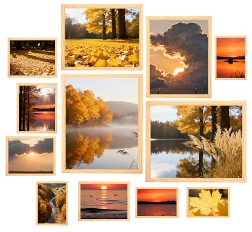 KAIWIN Set of 12 Picture Frames; Multi Photo Frame Oak; Two 20x25 cm (8x10 Inches); Two 15x20 cm (6x8 Inches); Four 13x18 cm (5x7 Inches); Four 10x15 cm (4x6 Inches), Collage Photo Frame