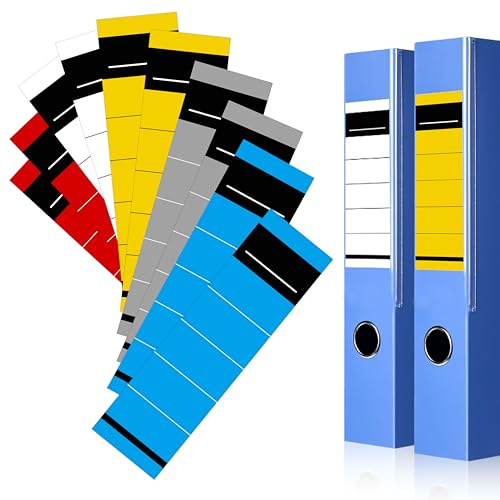 Yezirzax Pack of 50 Self-Adhesive Folder Labels, 19 × 5.4 cm Spine Labels in 5 Colors, Writable Spine Stickers for Lever Arch Folders, Office and School Organisation