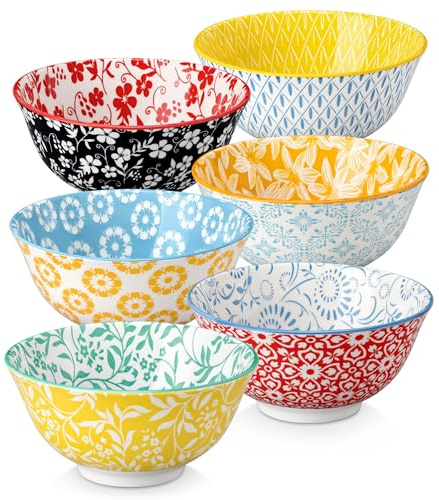 vancasso SELENE Set di 6 Ciotole per Cereali - 720ML - Ciotola in Porcellana Pastello, Ciotole per Zuppe, Colazione e Insalata, Adatte al Microonde, Stile Floreale Colorato
