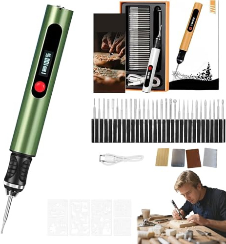 Penna Incisore, Portatile Senza Fili Penna da Incisione con 3 Impostazioni di Velocità, 30 Pennini, 5 Modelli e 4 Piastre per Incisione, Ricaricabile Engraving Pen, per il fai da te (C)
