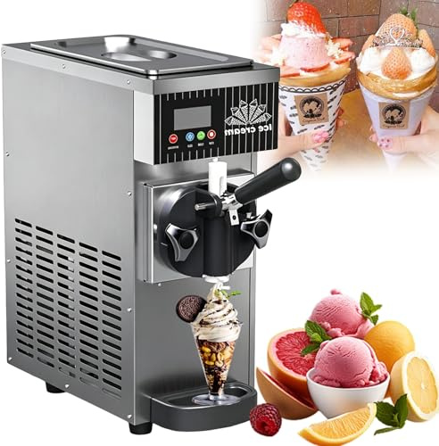 Macchina per gelato soft monogusto professionale da 450 W per uso domestico e da banco, con pannello LCD e funzione di autopulizia, per ristoranti e gelaterie.(Silver)