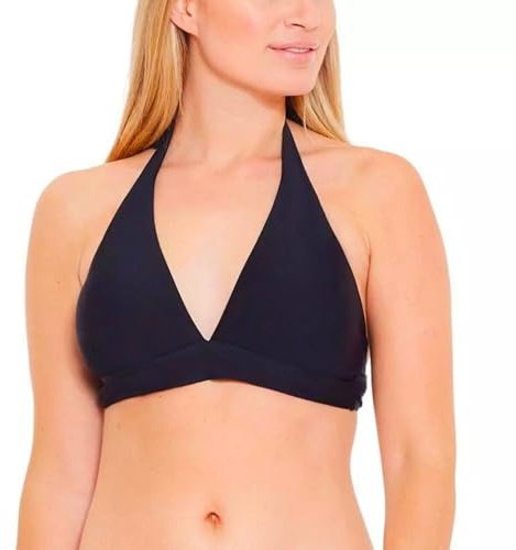 Scuba Ladies Swimwear Women's Halter Tie Neck Bikini Top Mix & Match Plain Printed Non-Wired UK Seller - Black - Size 14