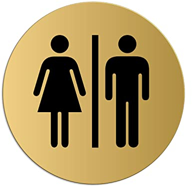 Señal Cartel Placa Aseo Mujeres Hombres Ø 75 mm Aluminio oro autoadhesivo No.39001-M