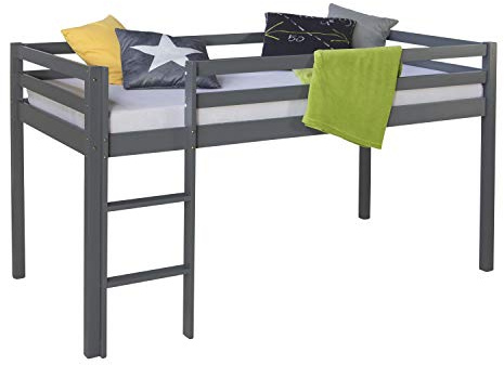 Homestyle4u 1861, Lit Enfant avec Sommier Lit Mezzanine Lit Surélevé Lit Superposé pour Enfants Gris Pin 90x200 cm