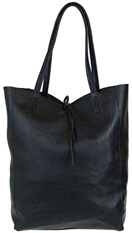 Girly Handbags Womens Open Top Genuine Leather Handbag - Black