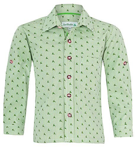 Isar-Trachten Kinder Trachtenhemd Malte mit Hirschen 52913 - Grün Gr. 80