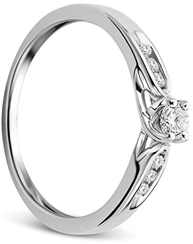 Orovi Bague de fiançailles en or blanc 0,20 carats et diamants brillants 9 carats, Doré, Diamant