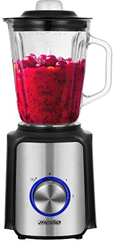 Mesko MS4080 Frullatore 1,5L Vaso di Vetro, Tritaghiaccio, Potenza 1200W, Smoothie/Frutta, Blender 2 Velocità + Funzione Pulse, Lame in Acciaio Inox
