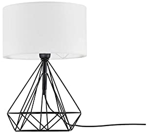 KHG | Tischlampe in schwarz/weiß | | Leuchtmittelfassung: E27 | Maße: 28,0cm Ø Schirm | Tischleuchte 1-flammig |Lampenfuß in schwarz aus Metall - Stoffschirm in weiß
