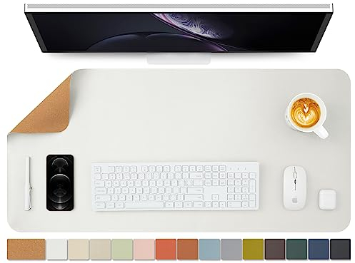 Kork Schreibtischunterlage - Doppelseitige Schreibtischauflage für Büro und Zuhause - Als große Mausunterlage und Schreibtischmatten auf Schreibtischen(Weiß、90cmx43cm)
