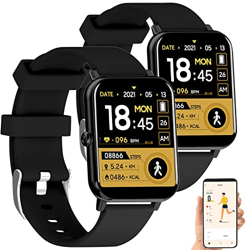 Newgen Medicals Smartwatch Herren iOS: 2er-Set ELESION-kompatible Smartwatches, Bluetooth 5, Metallgehäuse (Fitness-Uhr wasserdicht, Sport-Fitness-Uhren)